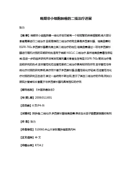 晚期非小细胞肺癌的二线治疗进展