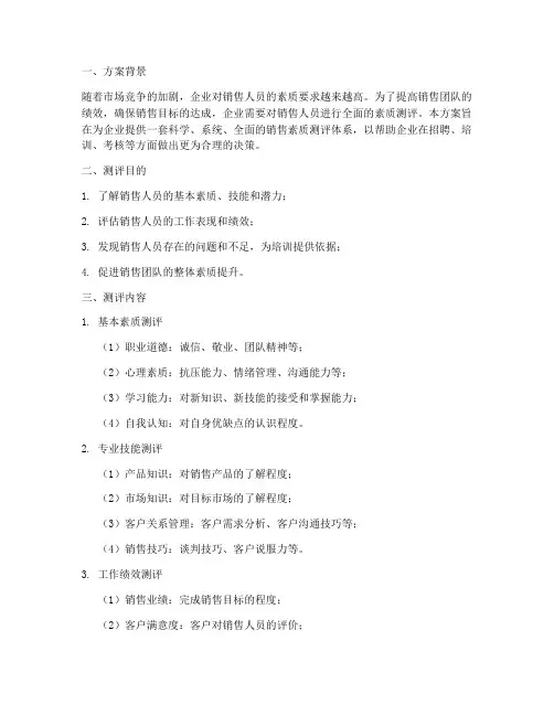 销售素质测评方案模板
