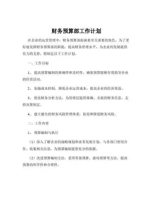 财务预算部工作计划
