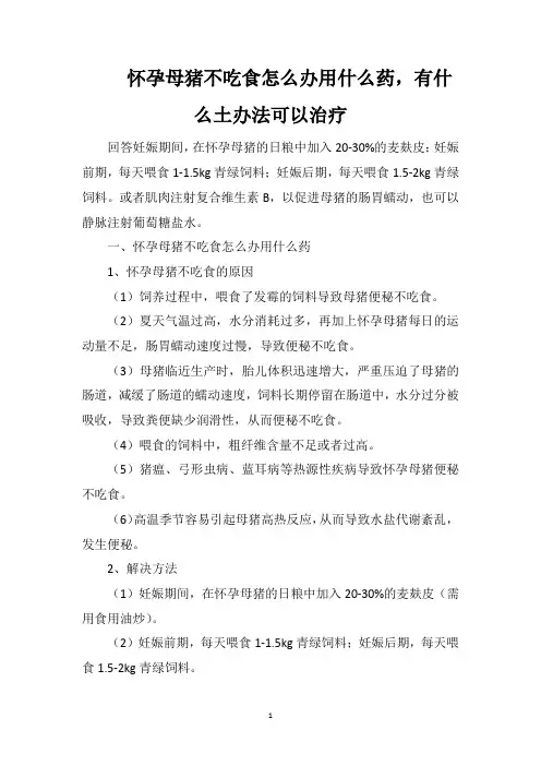 怀孕母猪不吃食怎么办用什么药,有什么土办法可以治疗
