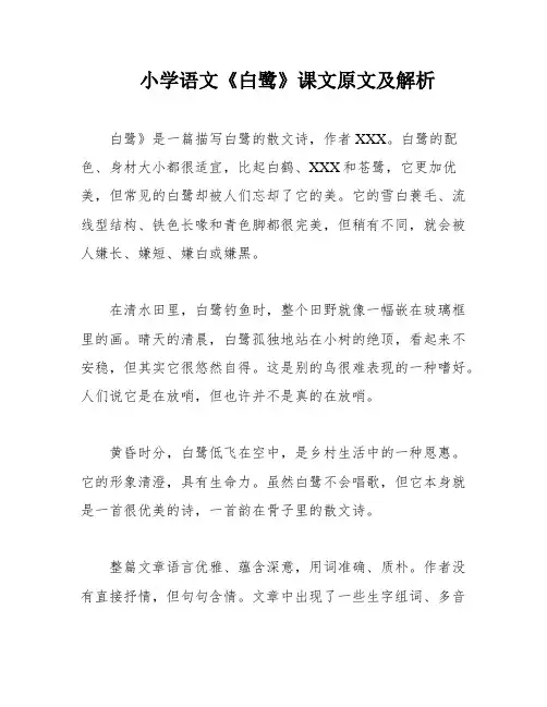 小学语文《白鹭》课文原文及解析