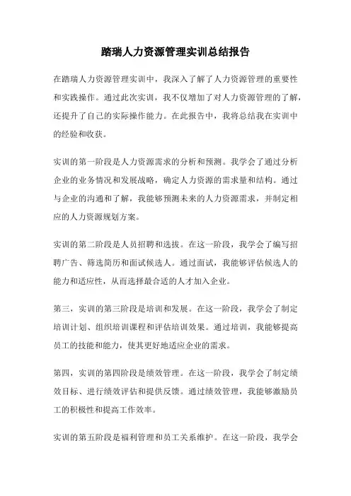 踏瑞人力资源管理实训总结报告