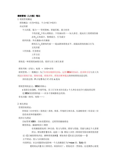 绩效管理(人大出版社)-复习笔记整理