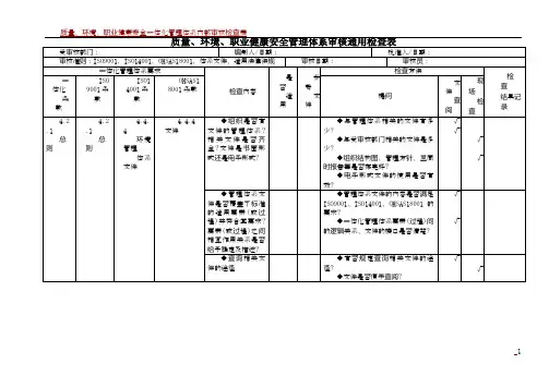 质量、环境、职业健康安全三合一管理体系审核内审检查表