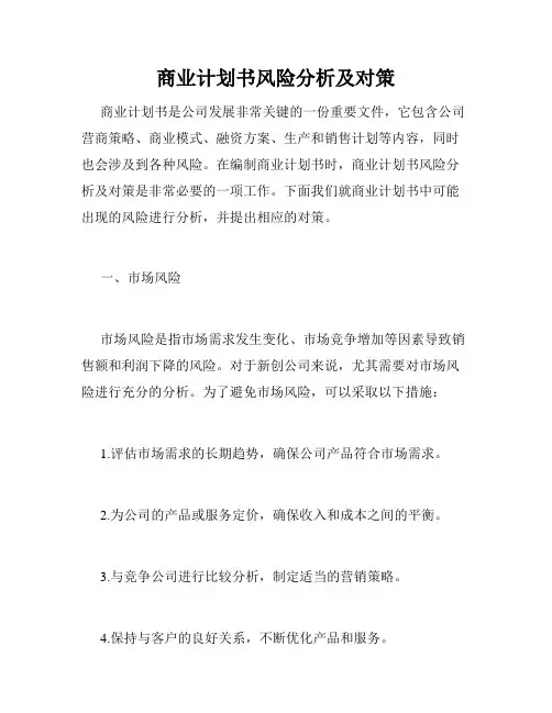 商业计划书风险分析及对策