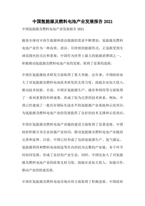 中国氢能源及燃料电池产业发展报告2021