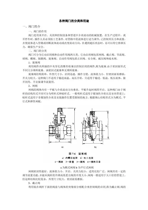 各种阀门的分类和用途