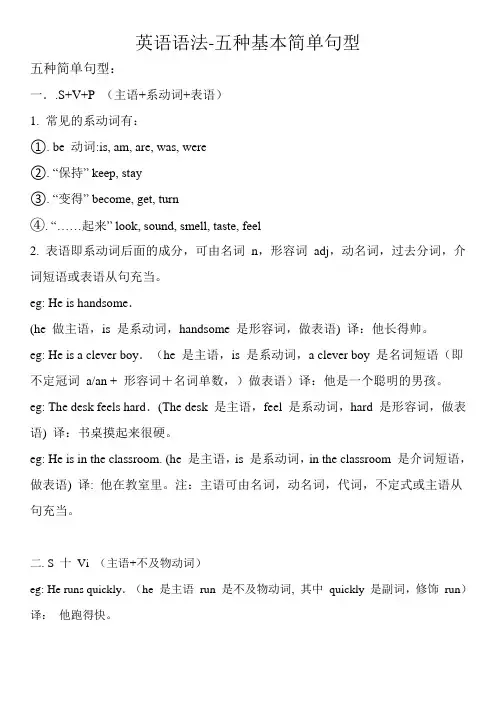 初中英语语法 五种基本简单句型讲解