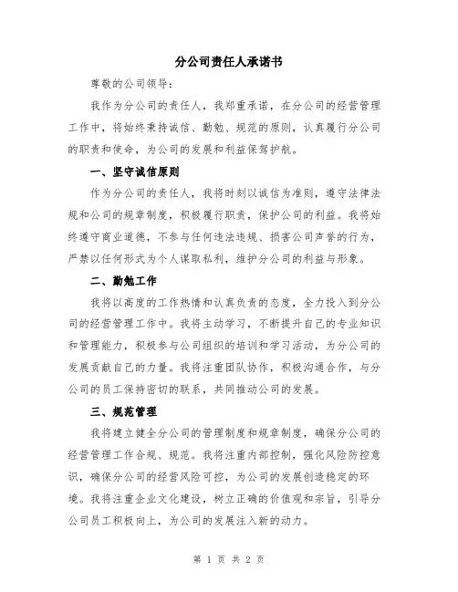 分公司责任人承诺书