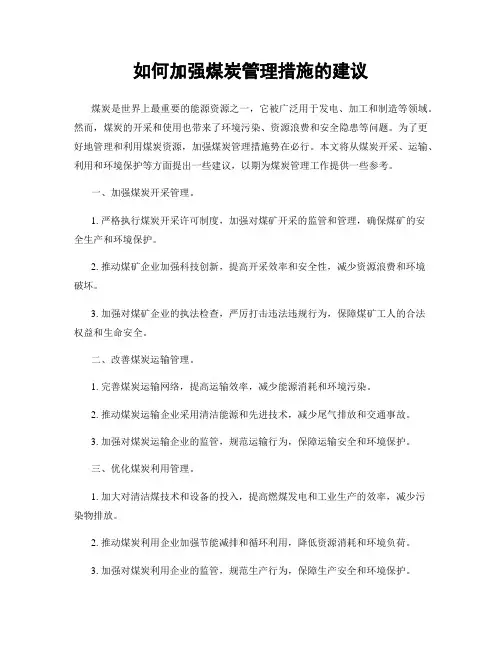 如何加强煤炭管理措施的建议