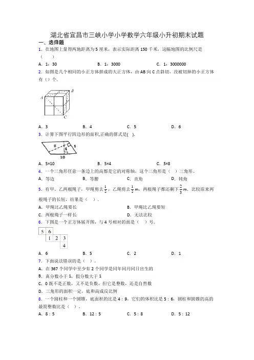湖北省宜昌市三峡小学小学数学六年级小升初期末试题