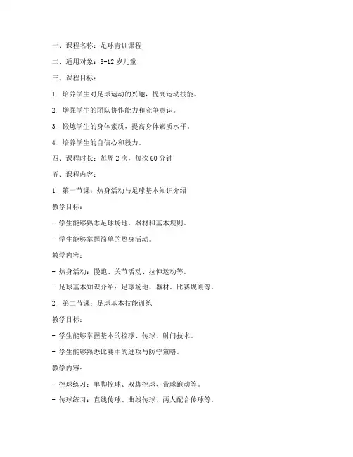足球青训全程教案模板范文