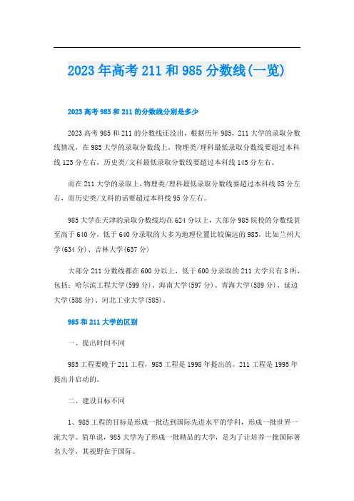 2023年高考211和985分数线(一览)