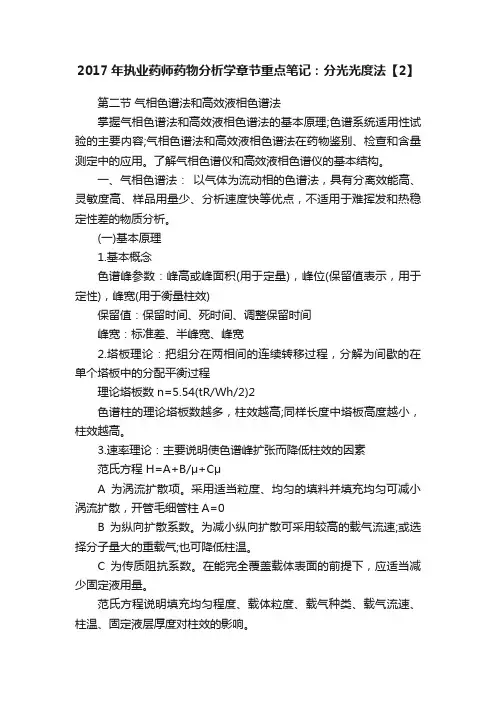 2017年执业药师药物分析学章节重点笔记：分光光度法【2】
