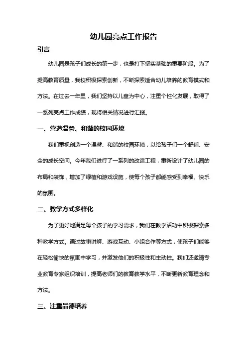 幼儿园亮点工作报告