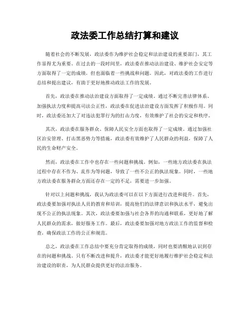 政法委工作总结打算和建议