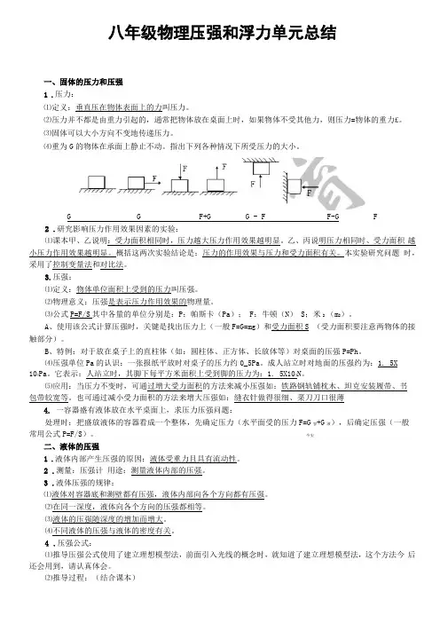 八下压强和浮力知识点归纳=-=