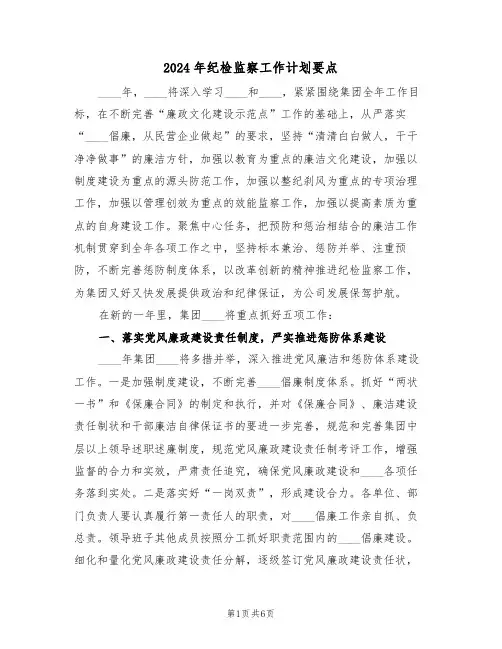 2024年纪检监察工作计划要点(二篇)