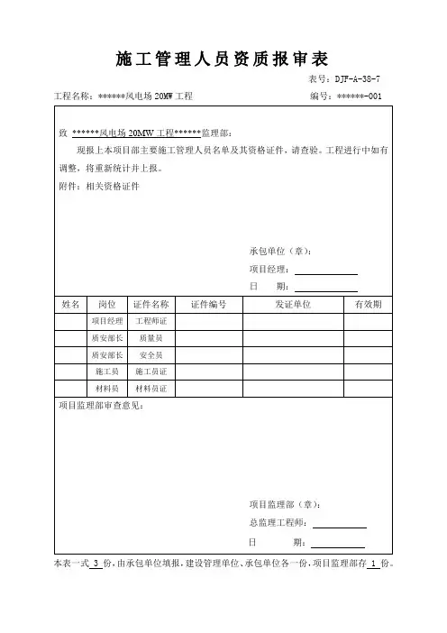 项目部管理人员资质