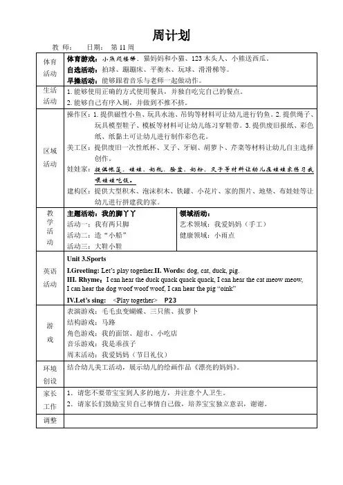 幼儿园周计划第11周