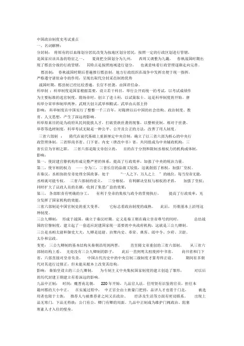 中国政治制度史考试重点