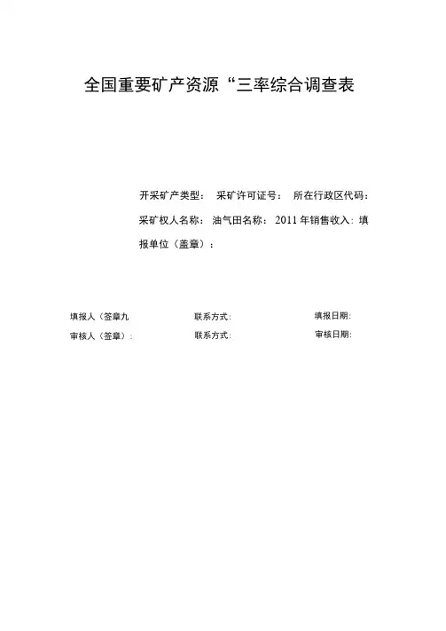 全国重要矿产资源三率综合调查表