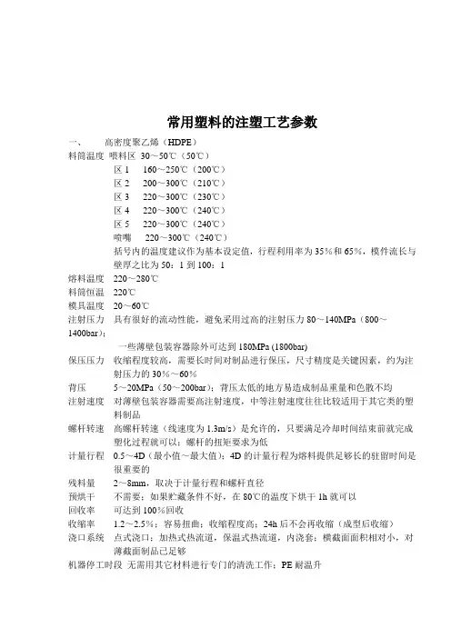 (塑料橡胶材料)常用塑料的注塑工艺参数