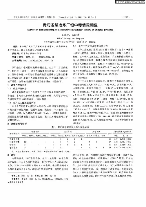 青海省某冶炼厂铅中毒情况调查