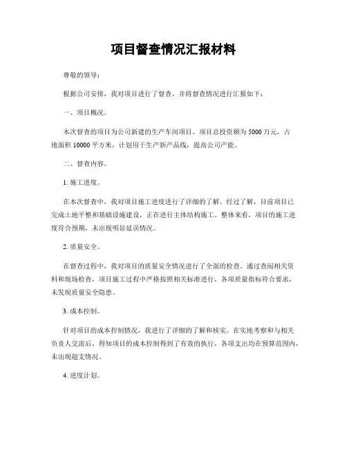 项目督查情况汇报材料