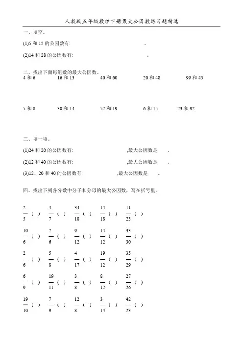 人教版五年级数学下册最大公因数练习题精选55