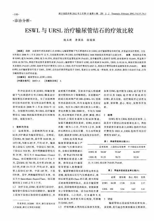ESWL与URSL治疗输尿管结石的疗效比较