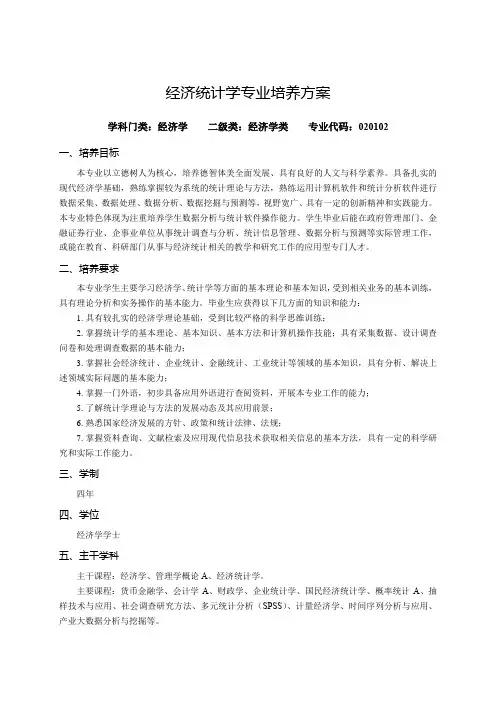 华北理工大学经济学院经济统计学本科专业培养方案