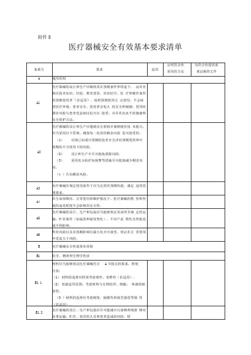 医疗器械安全有效性基本清单