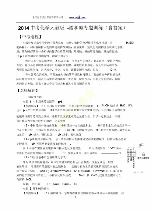2014中考化学人教版-酸和碱专题训练(含答案).doc