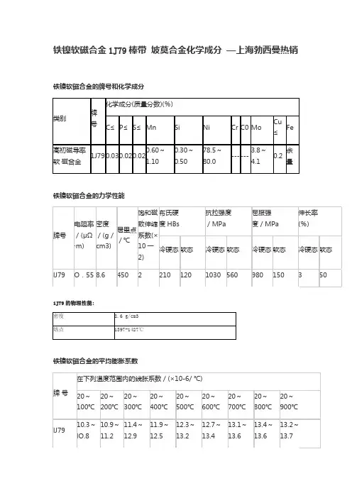 铁镍软磁合金1J79棒带 坡莫合金化学成分 —上海勃西曼热销