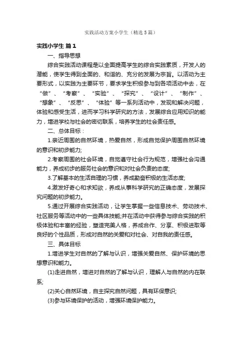 实践活动方案小学生（精选5篇）