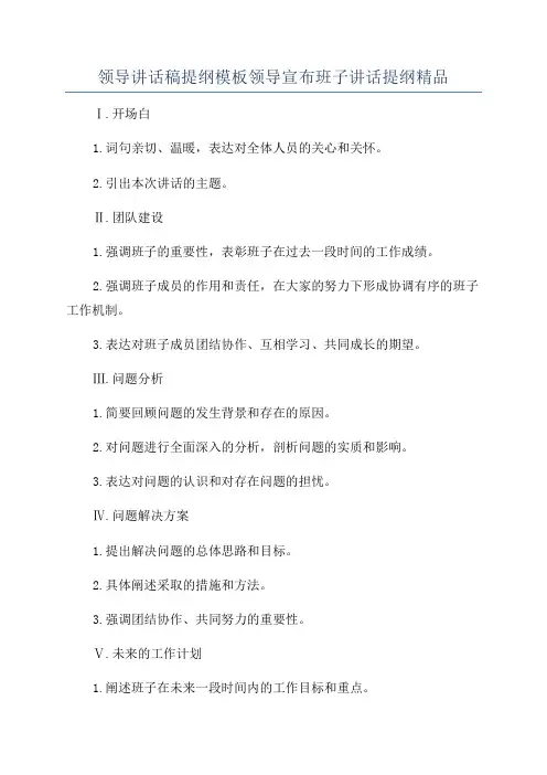 领导讲话稿提纲模板领导宣布班子讲话提纲精品