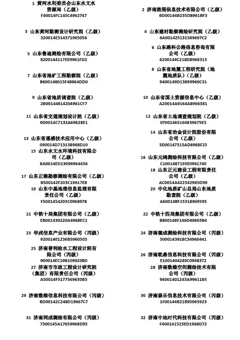 济南测绘单位序列号表