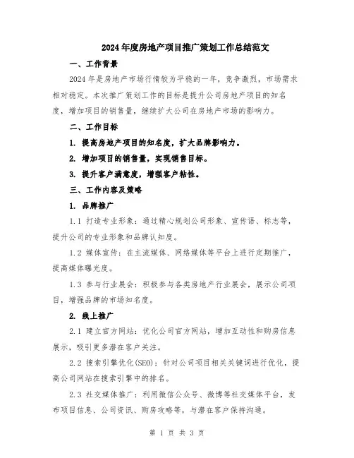 2024年度房地产项目推广策划工作总结范文