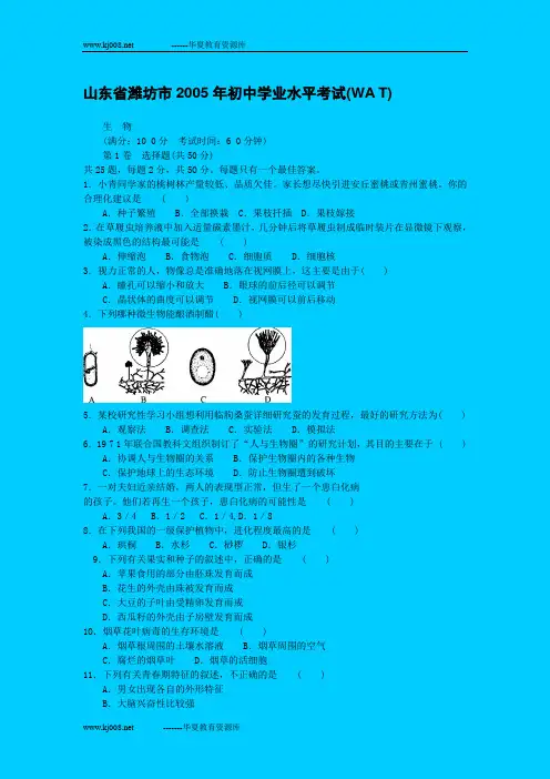 山东省潍坊市2005年初中学业水平考试(WA T)