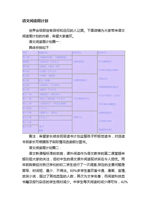 语文阅读周计划