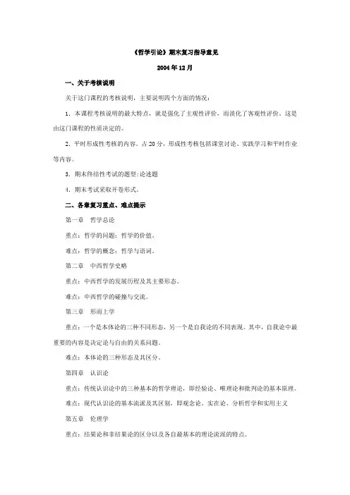 《哲学引论》期末复习指导意见