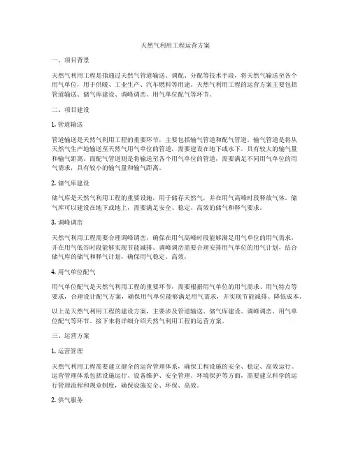 天然气利用工程运营方案