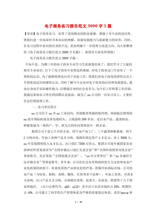电子商务实习报告范文3000字5篇