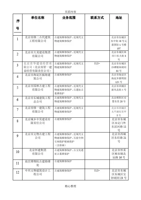 全国文物保护工程施工一级资质单位