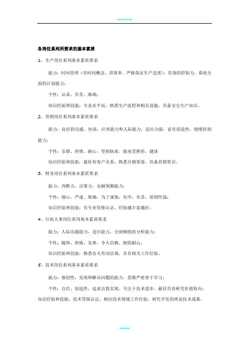 各岗位系列所要求的基本素质