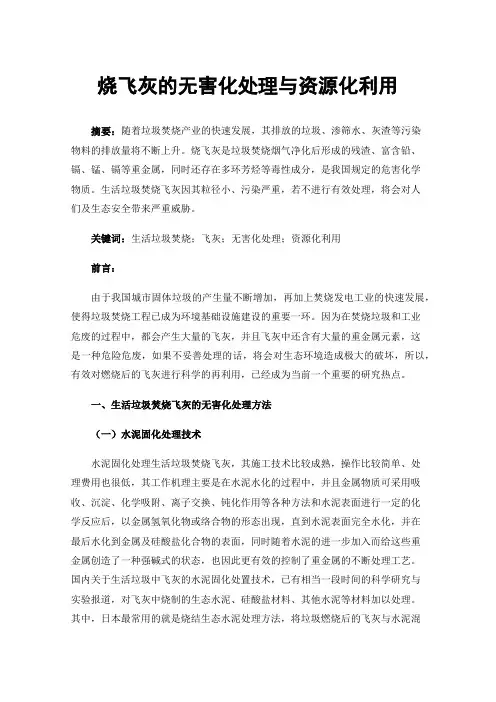 烧飞灰的无害化处理与资源化利用