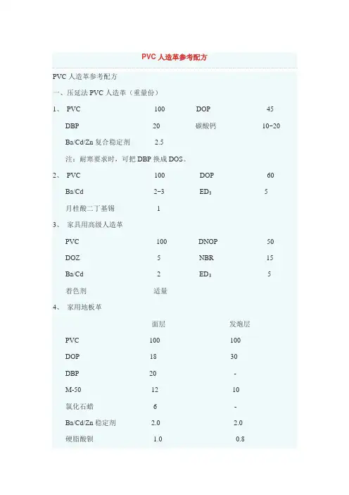 PVC人造革参考配方