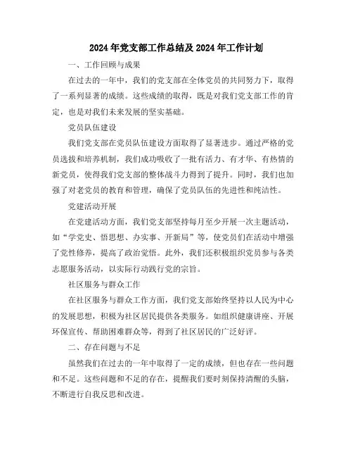 2024年党支部工作总结及2024年工作计划