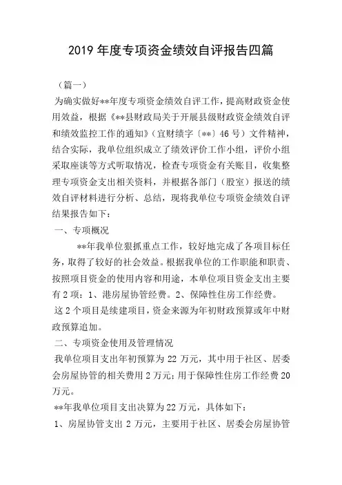 2019年度专项资金绩效自评报告四篇